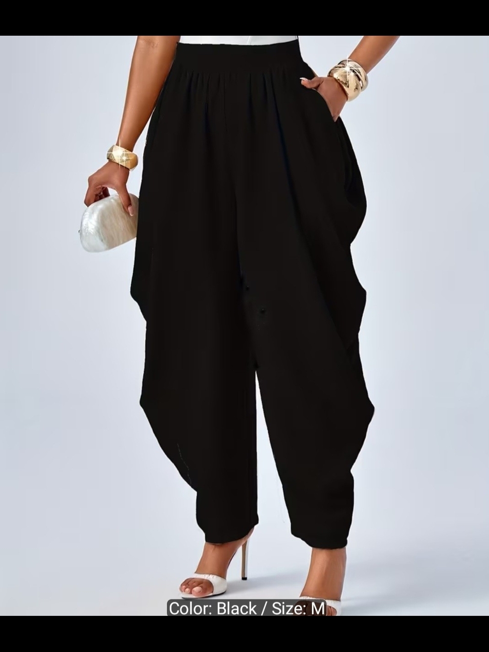 Black Harem Pants with Elastic Waist